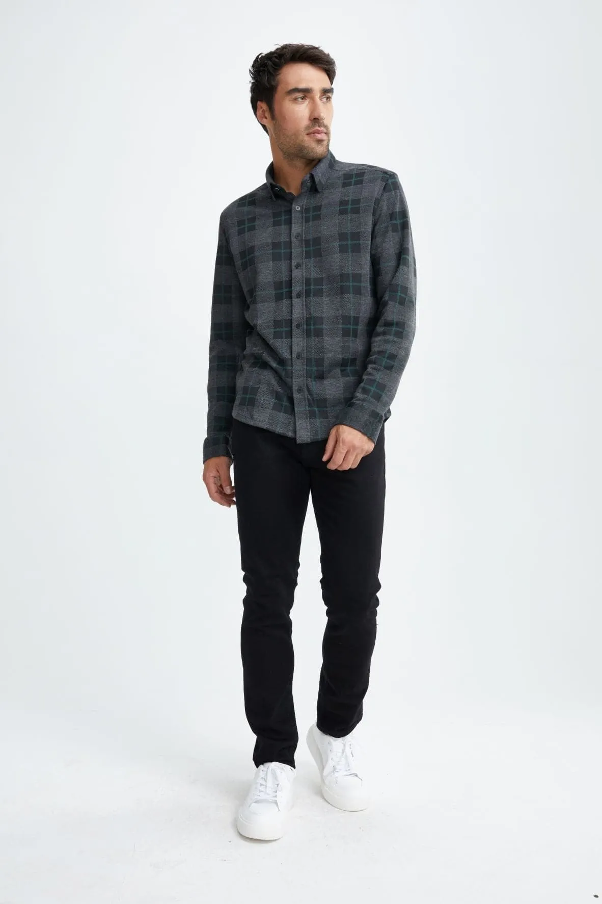 Charcoal Dip Dyed Jacquard Knit Shirt