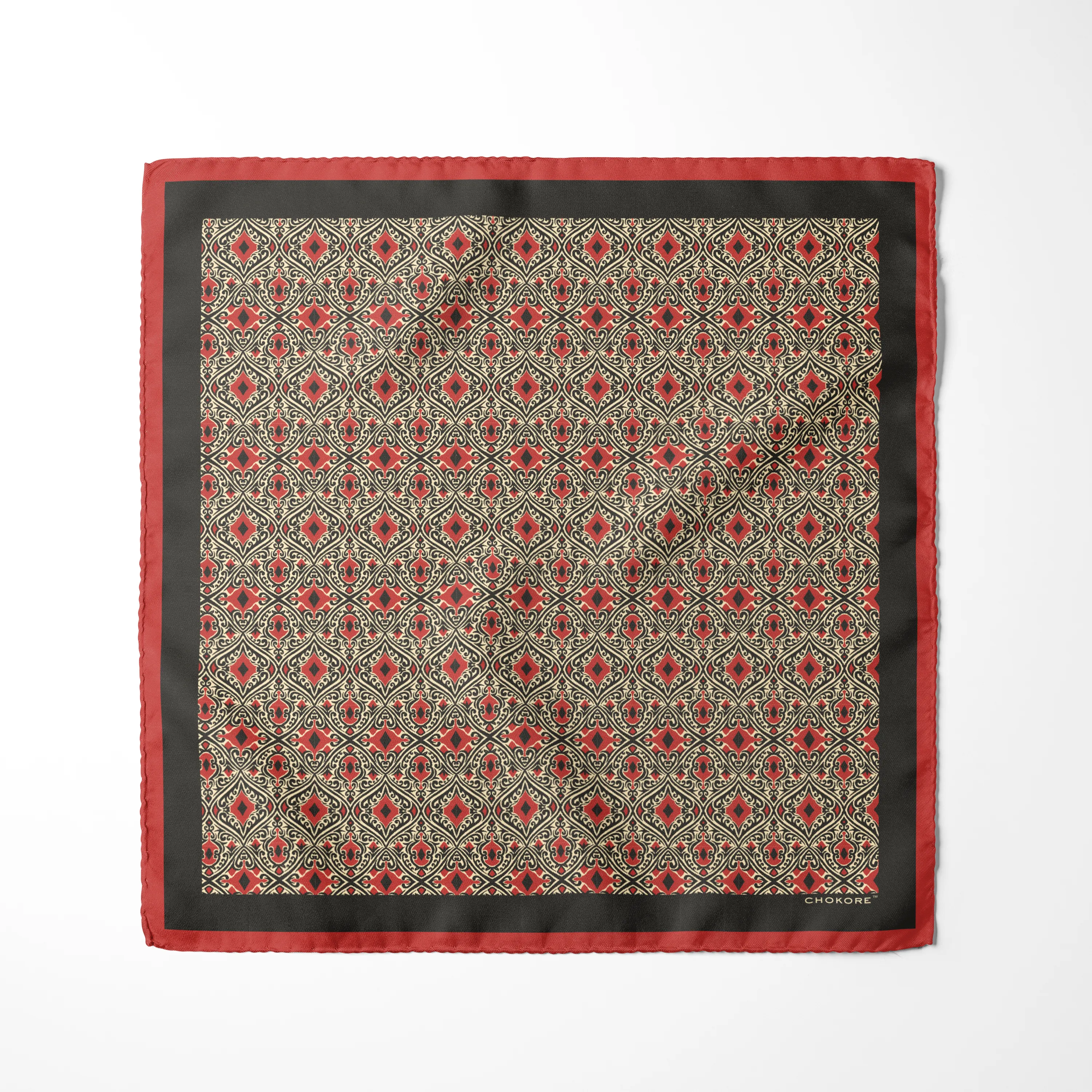 Chokore Black & Red Silk Pocket Square - Indian at Heart Range