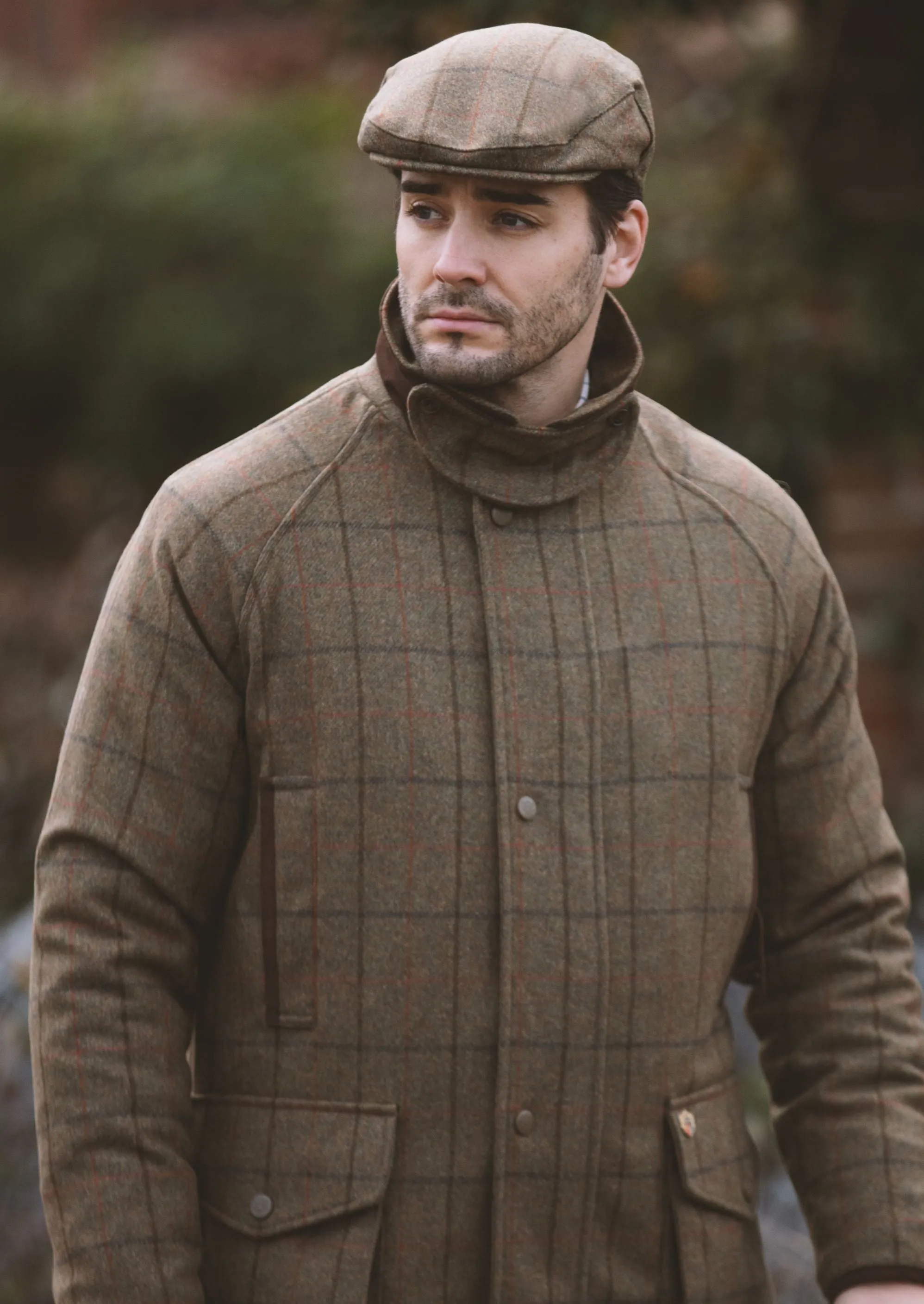 Combrook Men's Waterproof Tweed Coat In Thyme - Regular Fit