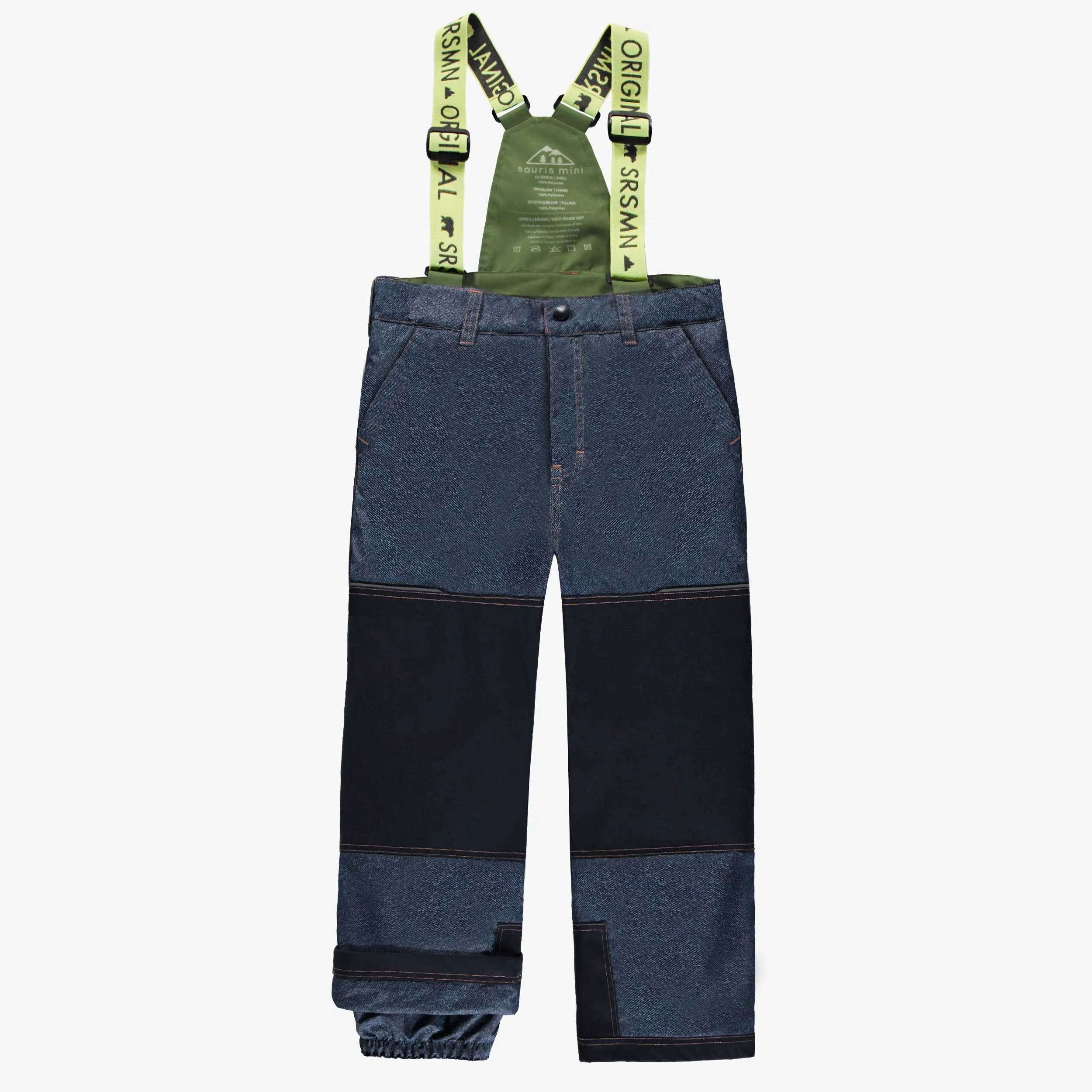 Habit de neige 3 en 1 vert et bleu denim, enfant || Snowsuit 3 in 1 with green and blue denim color block, child