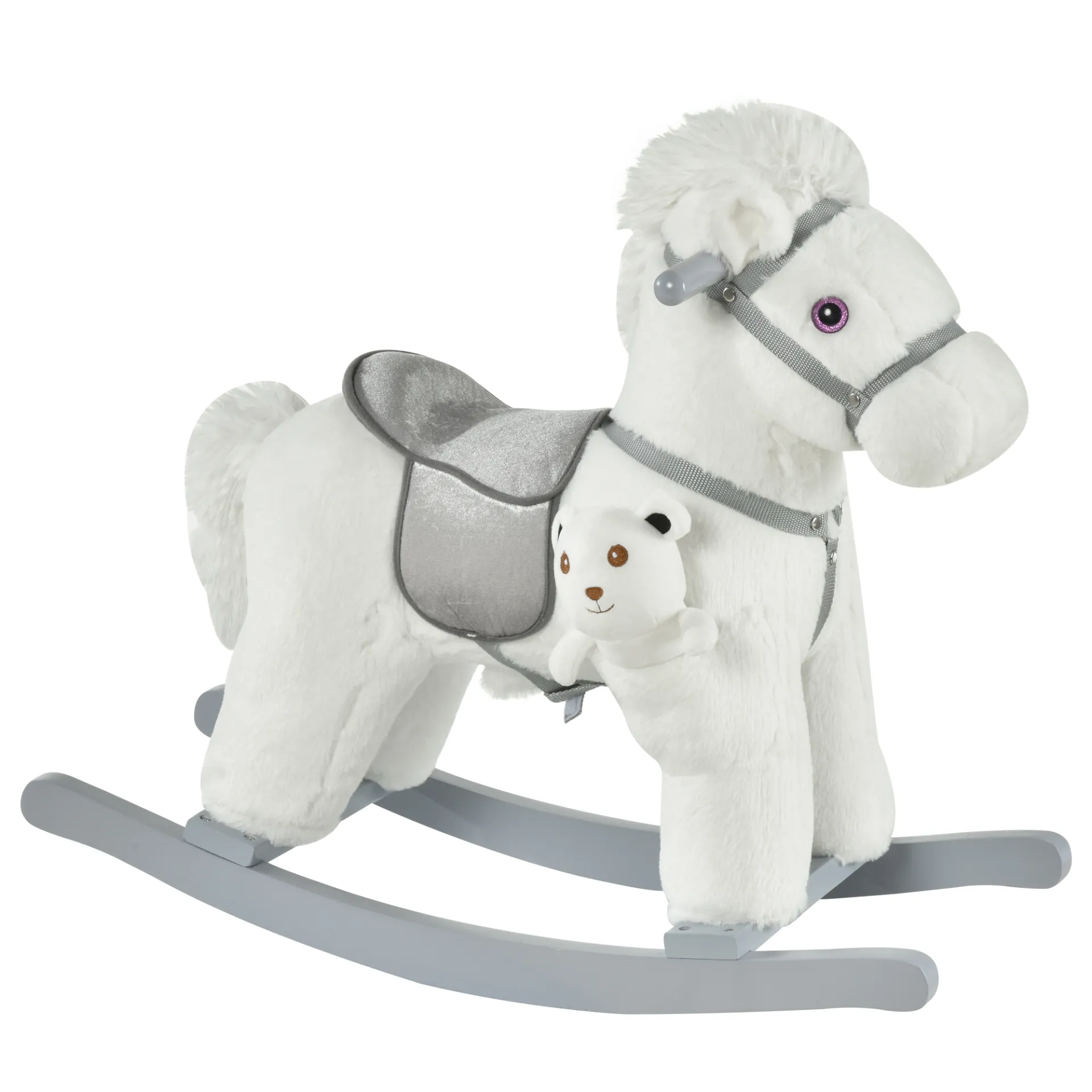 HOMCOM Kids Plush Ride-On Rocking Horse Toy Rocker with Realistic Sounds