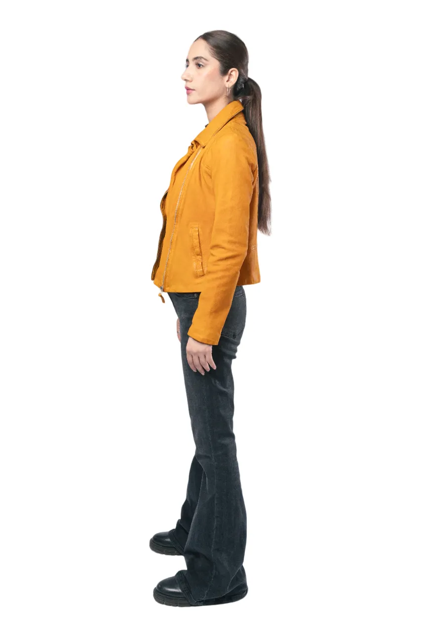 Ladies Fashion Style Yellow Leather Superior Quality Designer Jacket - ELF38