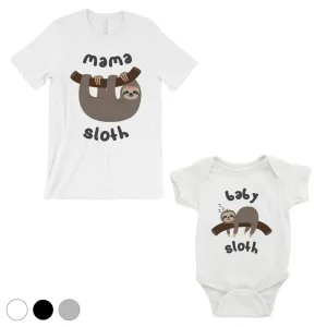 Mama Baby Sloth Mom and Baby Matching Shirts Grey Gift For New Mom