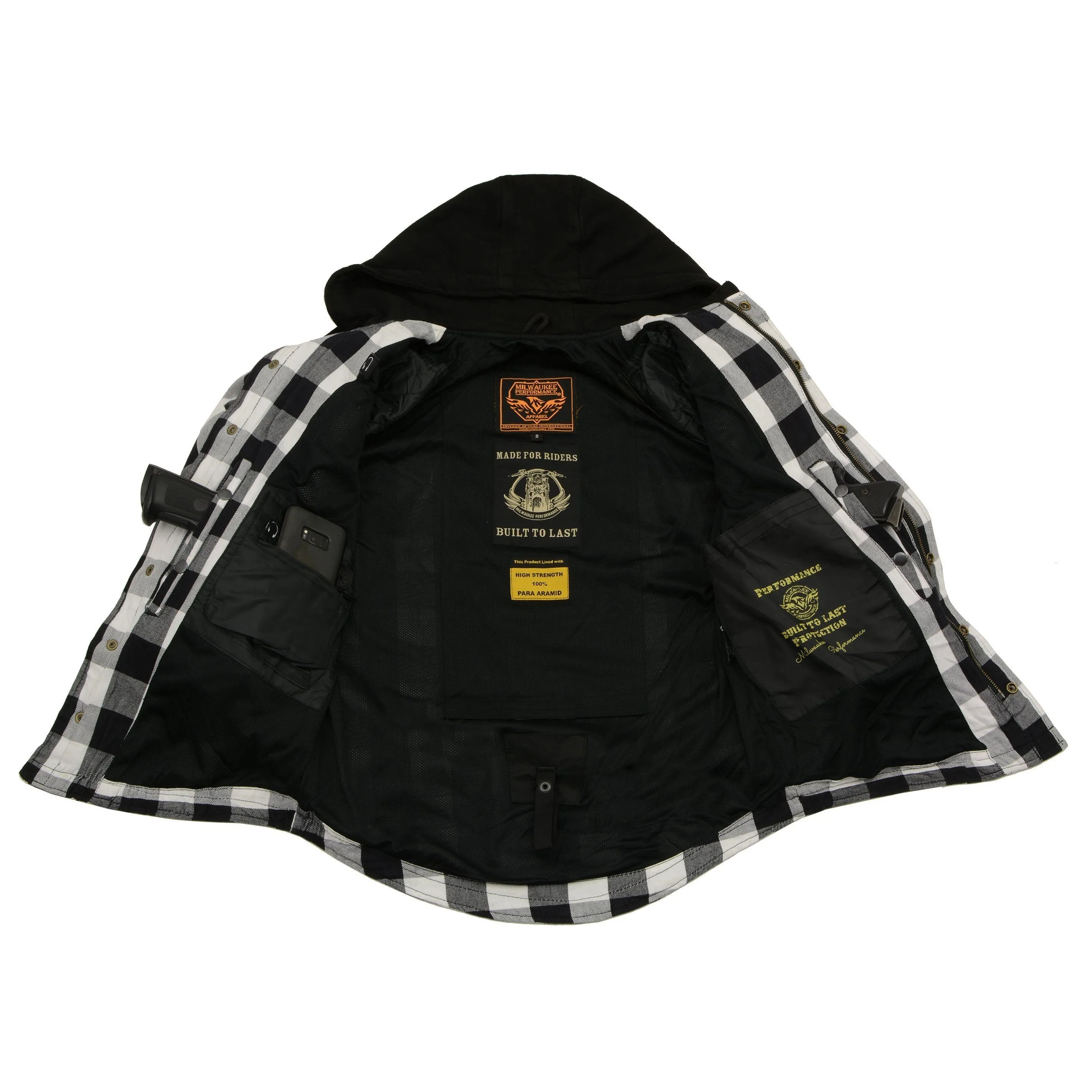 Milwaukee Leather MPM1629 Men's Plaid Hooded Flannel Biker Shirt with