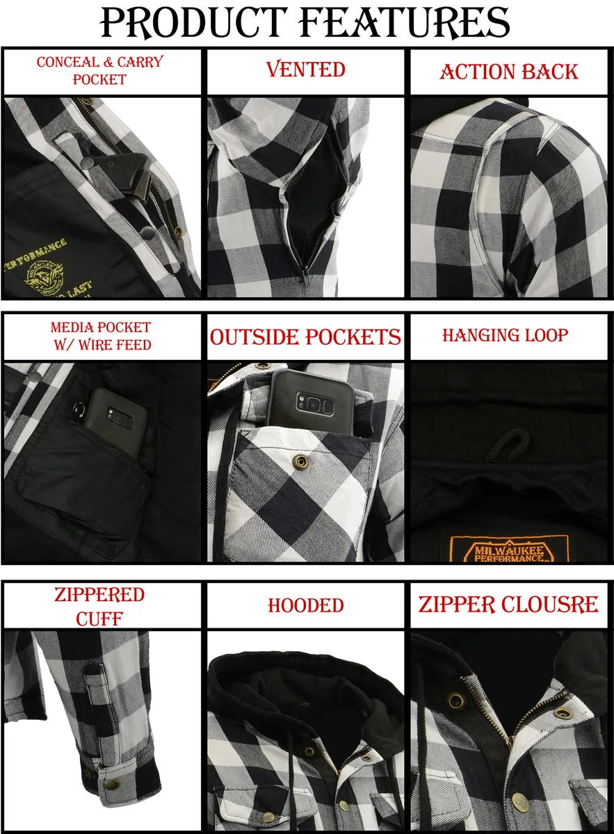 Milwaukee Leather MPM1629 Men's Plaid Hooded Flannel Biker Shirt with