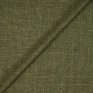 Moss Green Windowpane Light Blue Worsted Wool Suiting Fabric