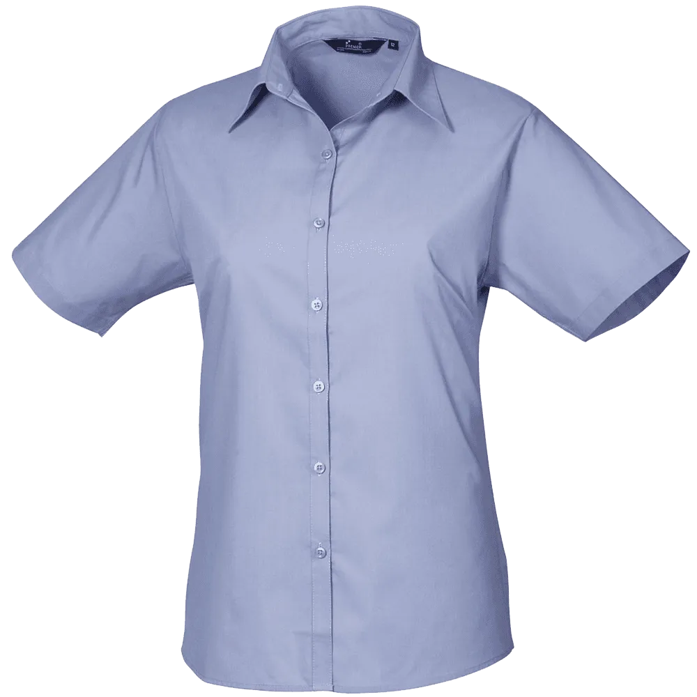 Premier Short Sleeve Poplin Blouse Plain Work Shirt