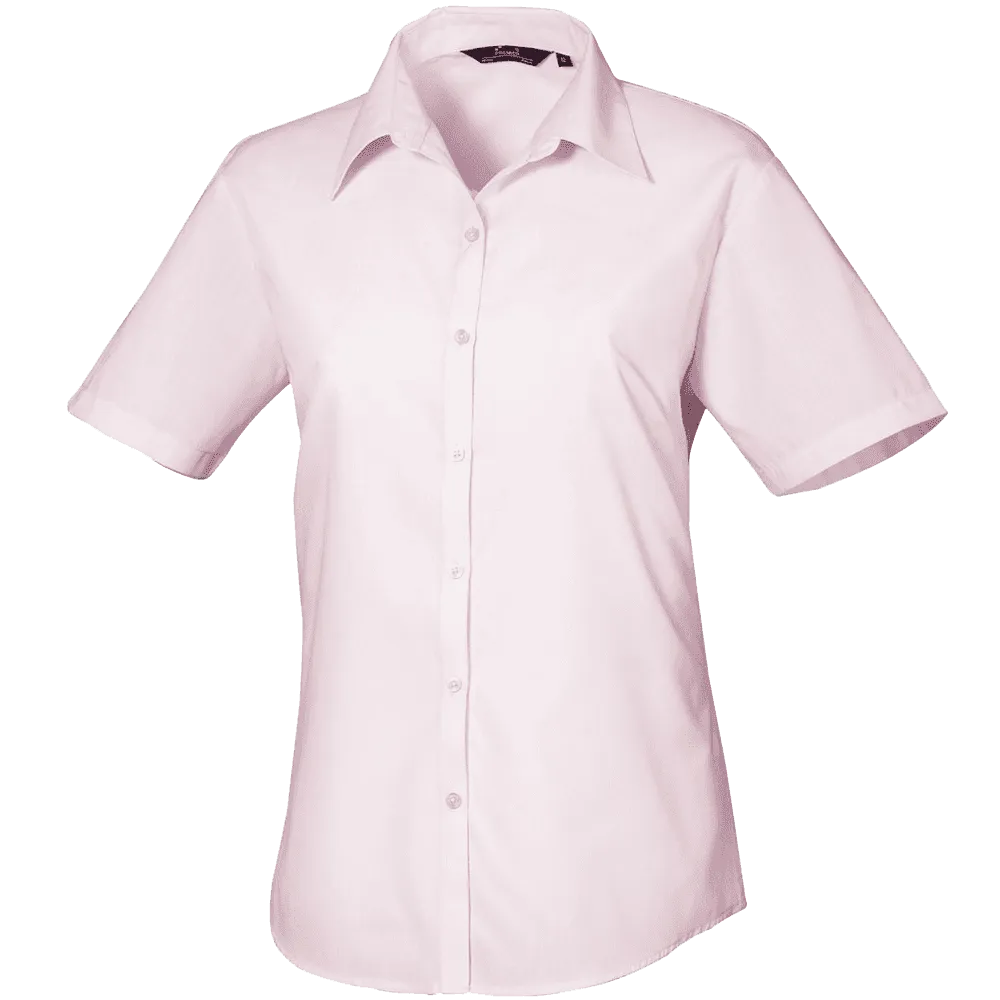 Premier Short Sleeve Poplin Blouse Plain Work Shirt