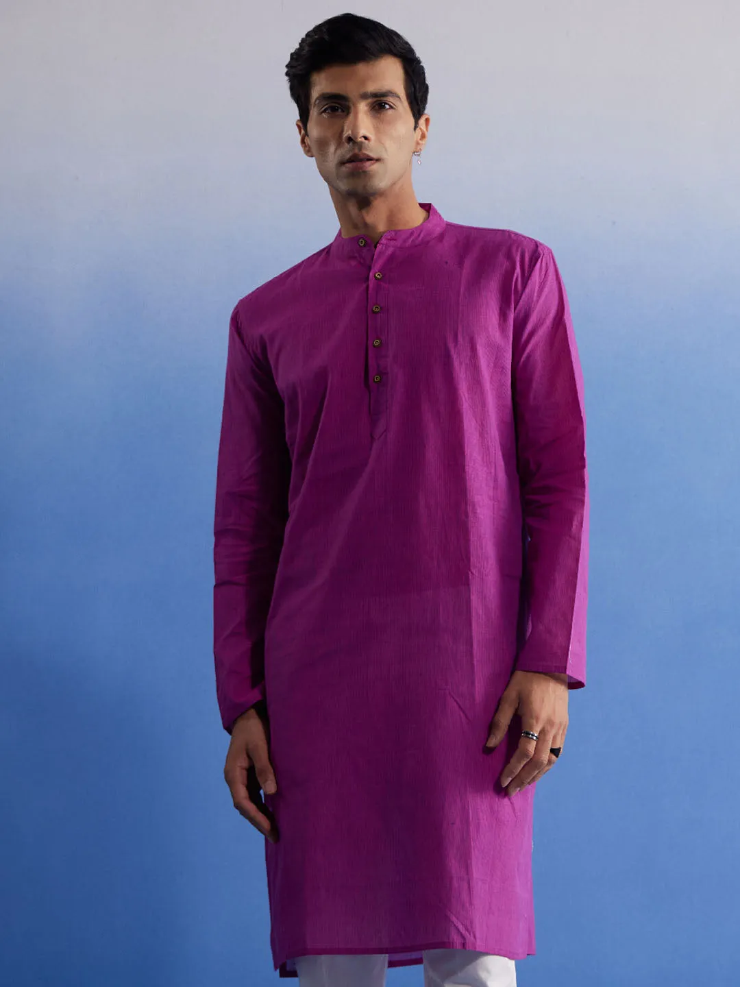 SHVAAS By VASTRAMAY Men's Purple Pure Cotton Handloom Kurta