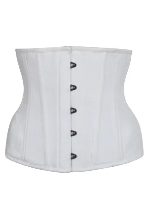 Underbust Waist Trainer In White Cotton Twill -Curved Hem And Hip Panels