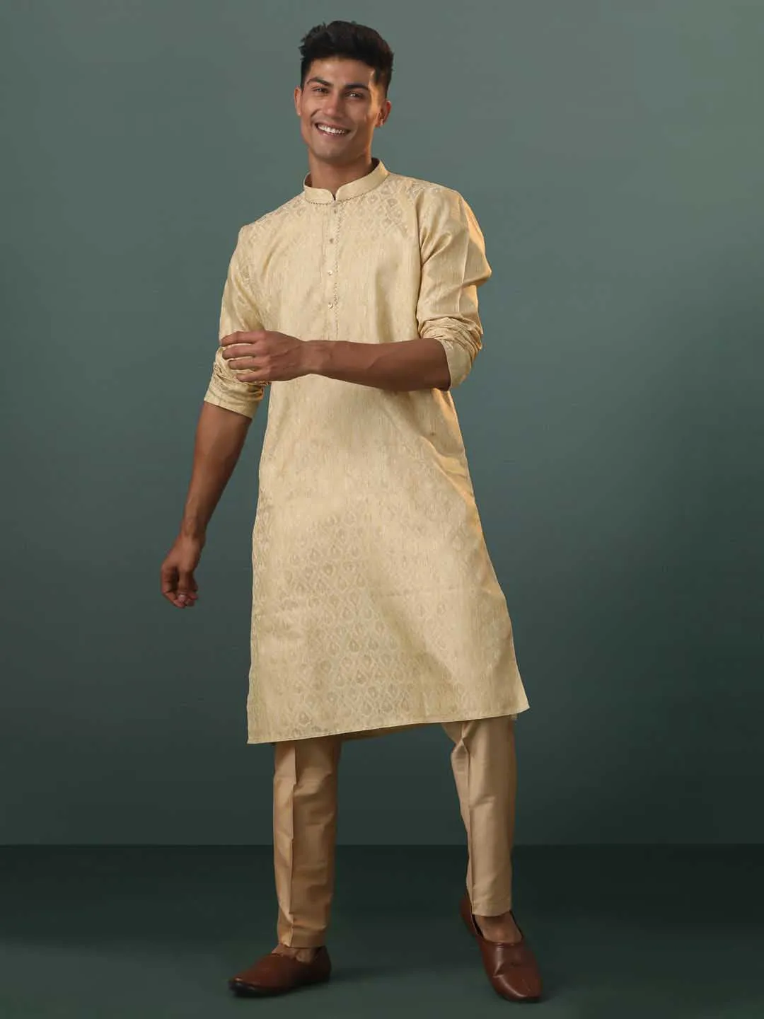 VASTRAMAY Gold Silk Blend Kurta Set