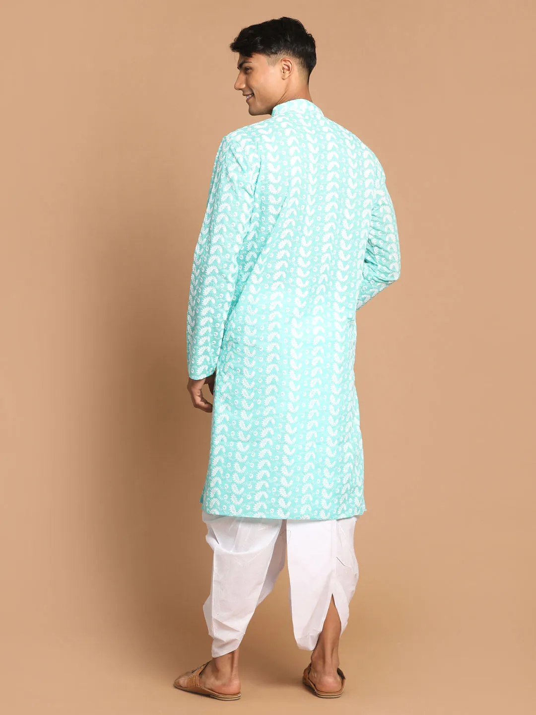 VASTRAMAY Green Chikankari Kurta Dhoti Set