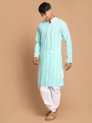 VASTRAMAY Green Chikankari Kurta Dhoti Set