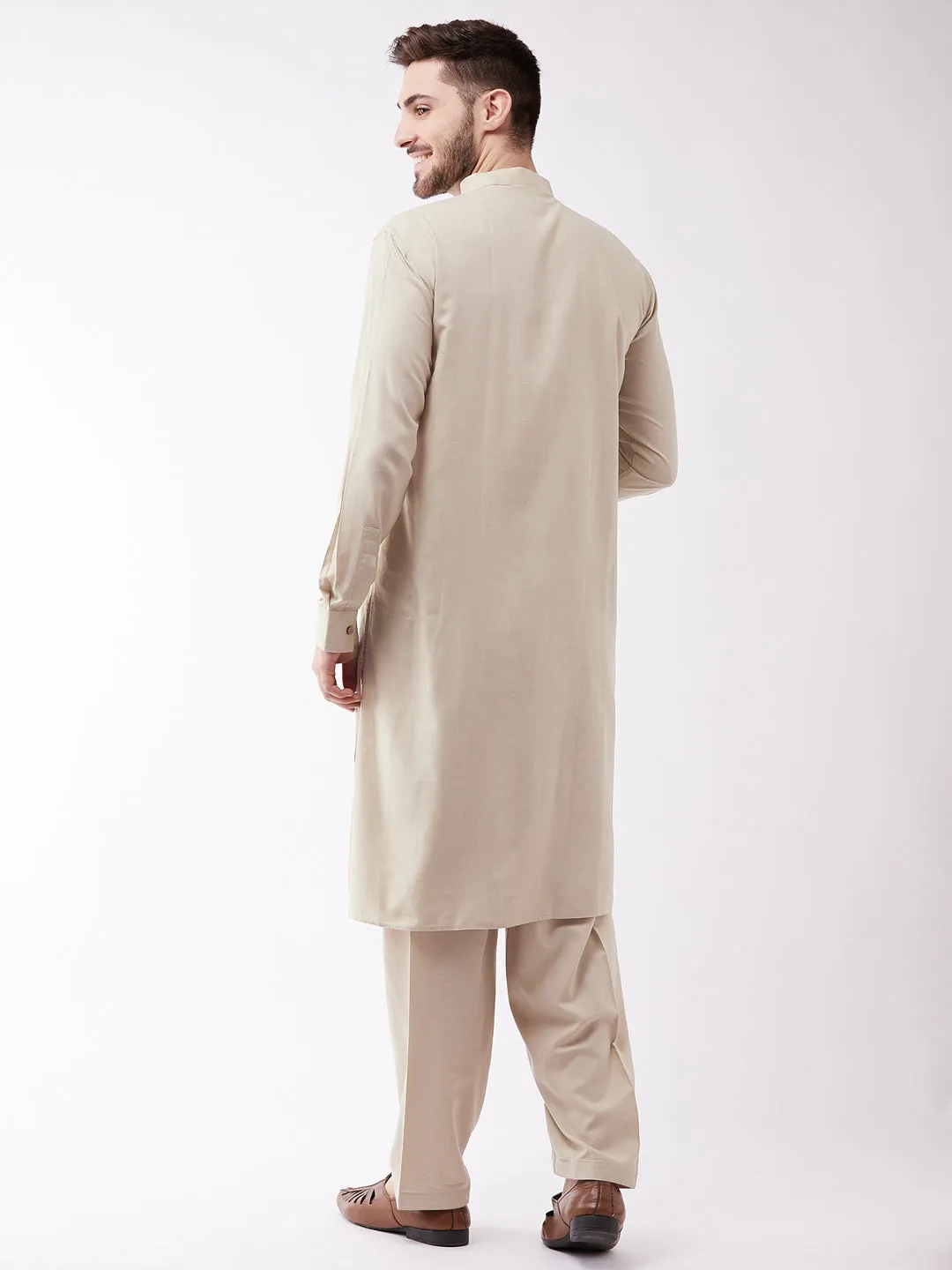 VASTRAMAY Green Cotton Kurta and Pyjama Set