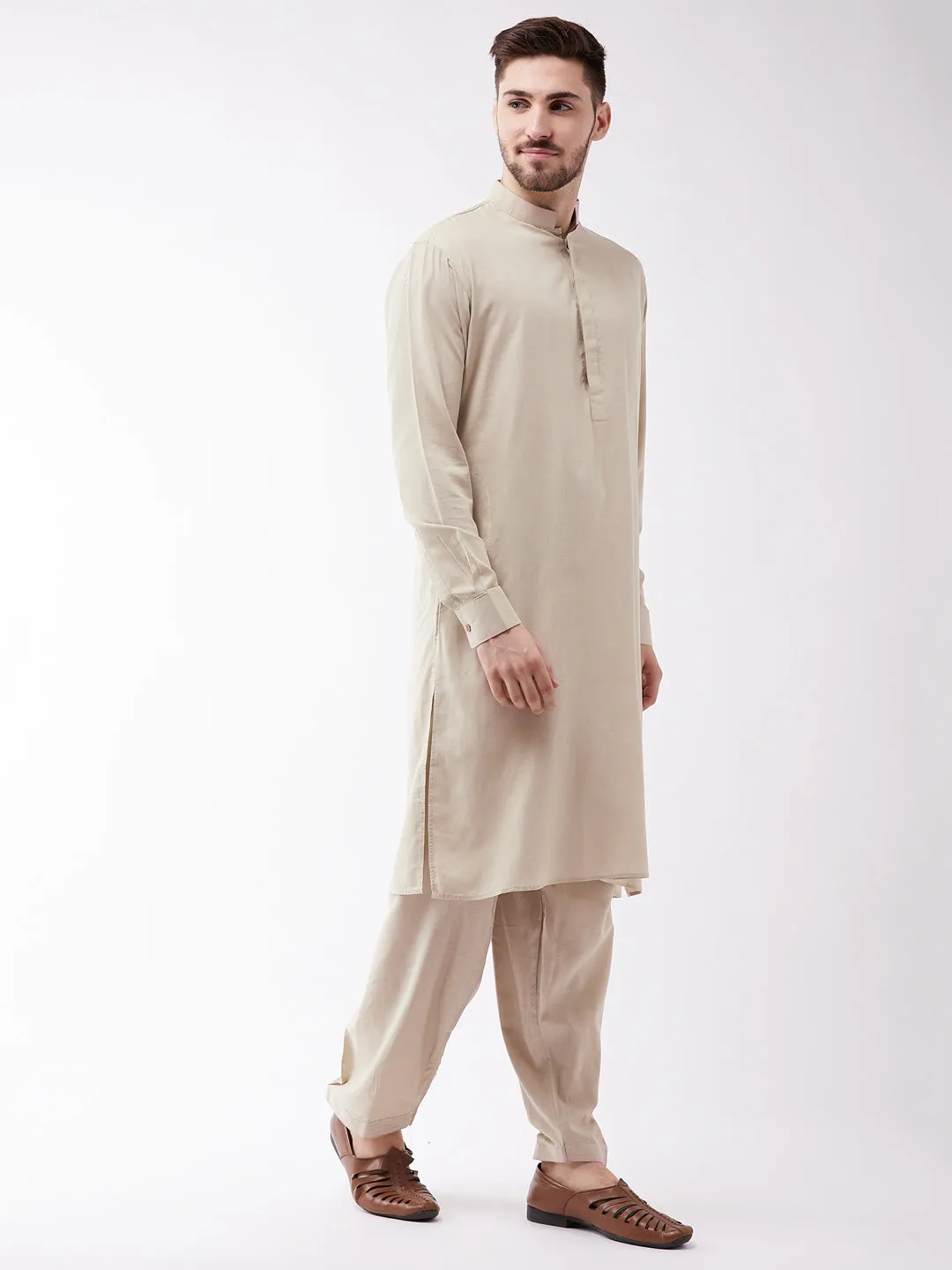 VASTRAMAY Green Cotton Kurta and Pyjama Set