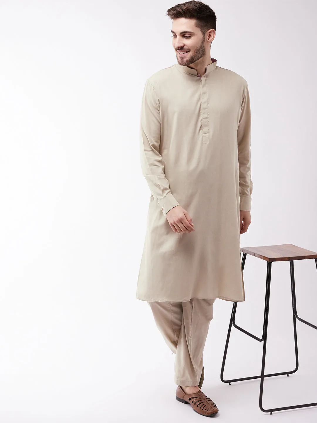 VASTRAMAY Green Cotton Kurta and Pyjama Set