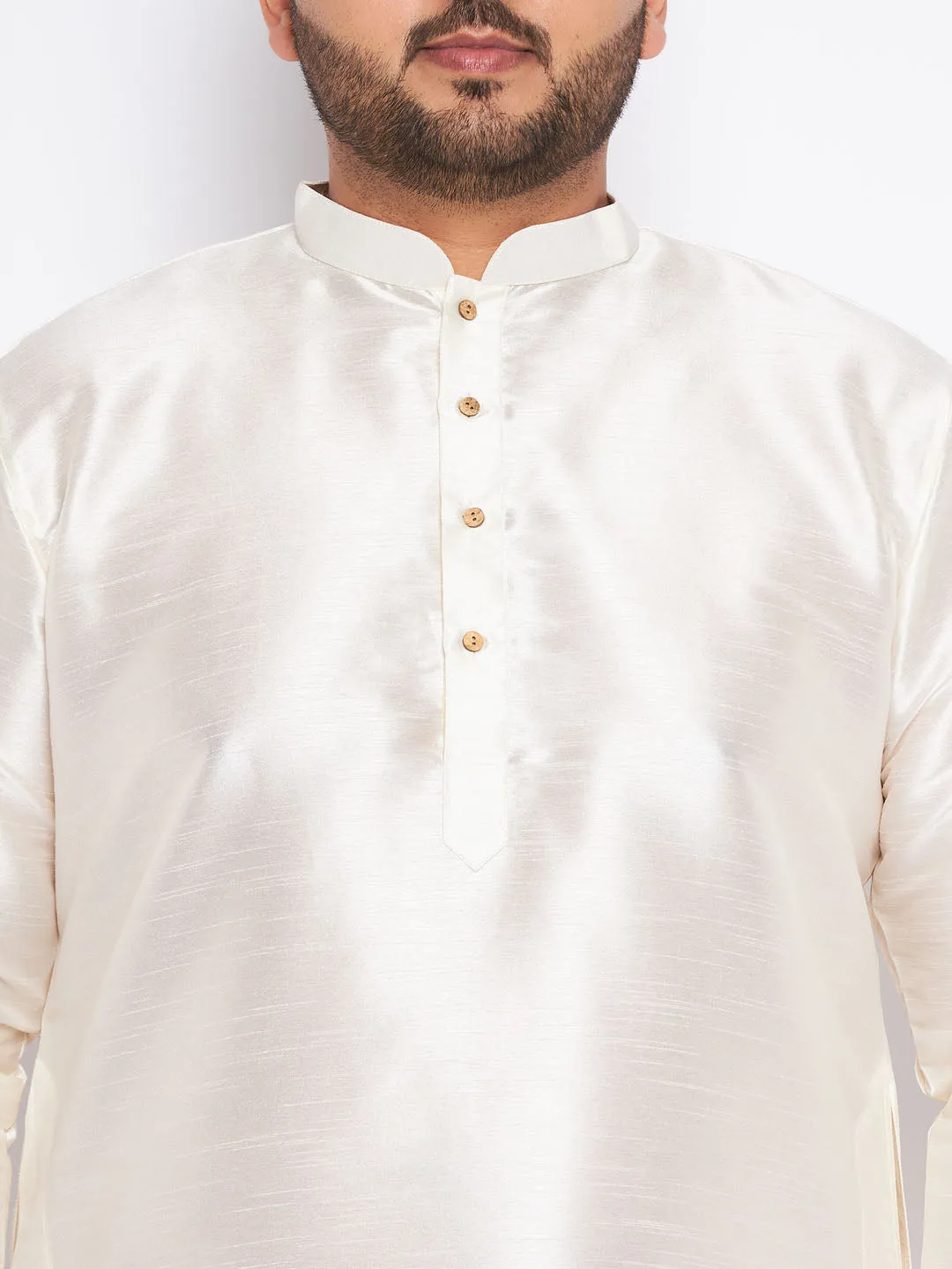 Vastramay Men's Cream Silk Kurta Pyjama