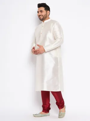 Vastramay Men's Cream Silk Kurta Pyjama