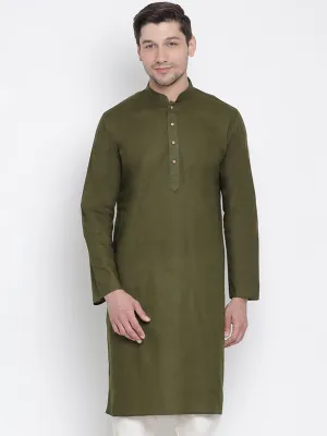 VASTRAMAY Men's Mehndi Green Cotton Kurta