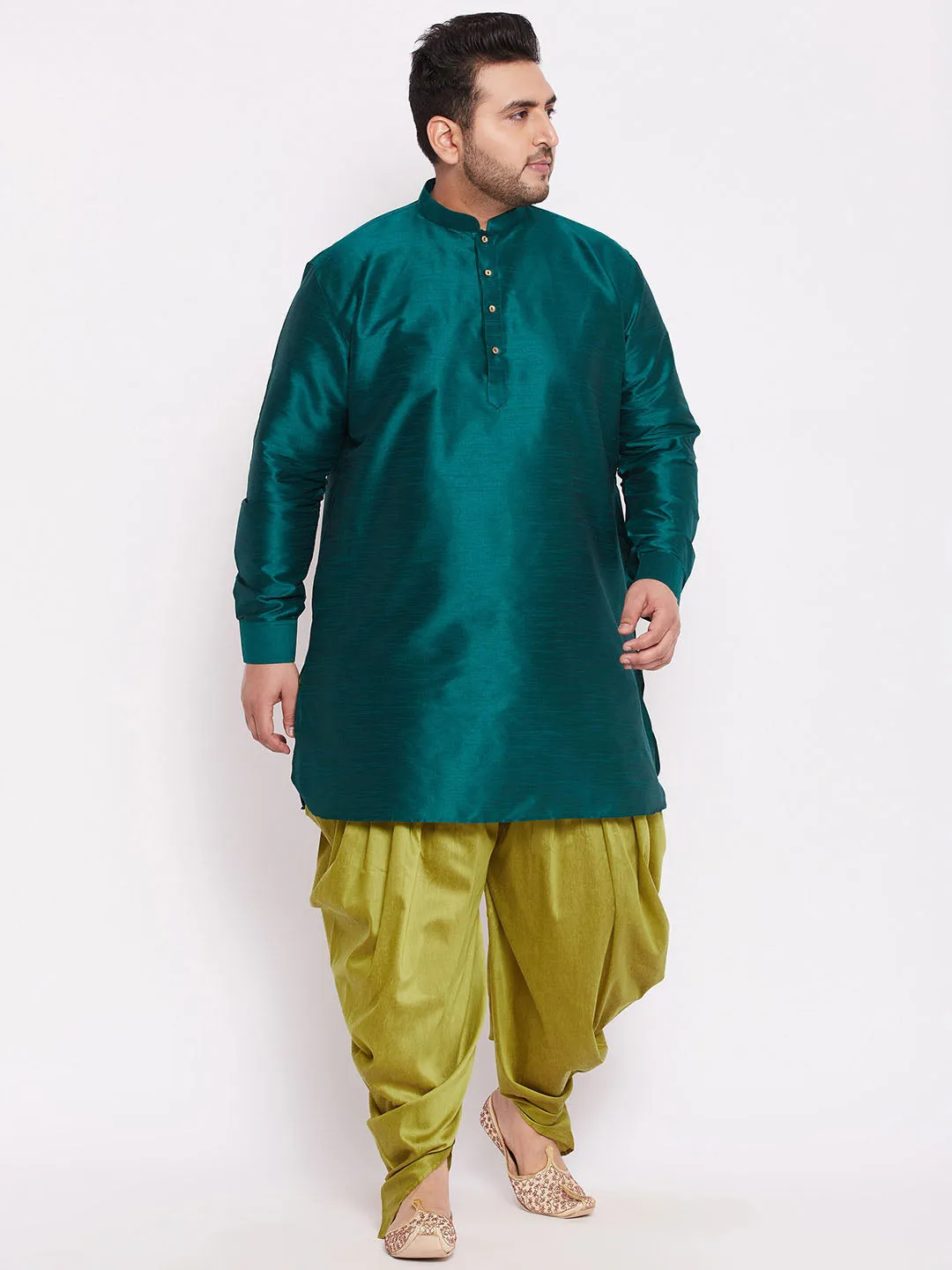 VASTRAMAY Men's Plus Size Green Cowl Dhoti