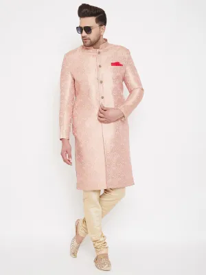 Vastramay Pink & Gold Silk Sherwani Set