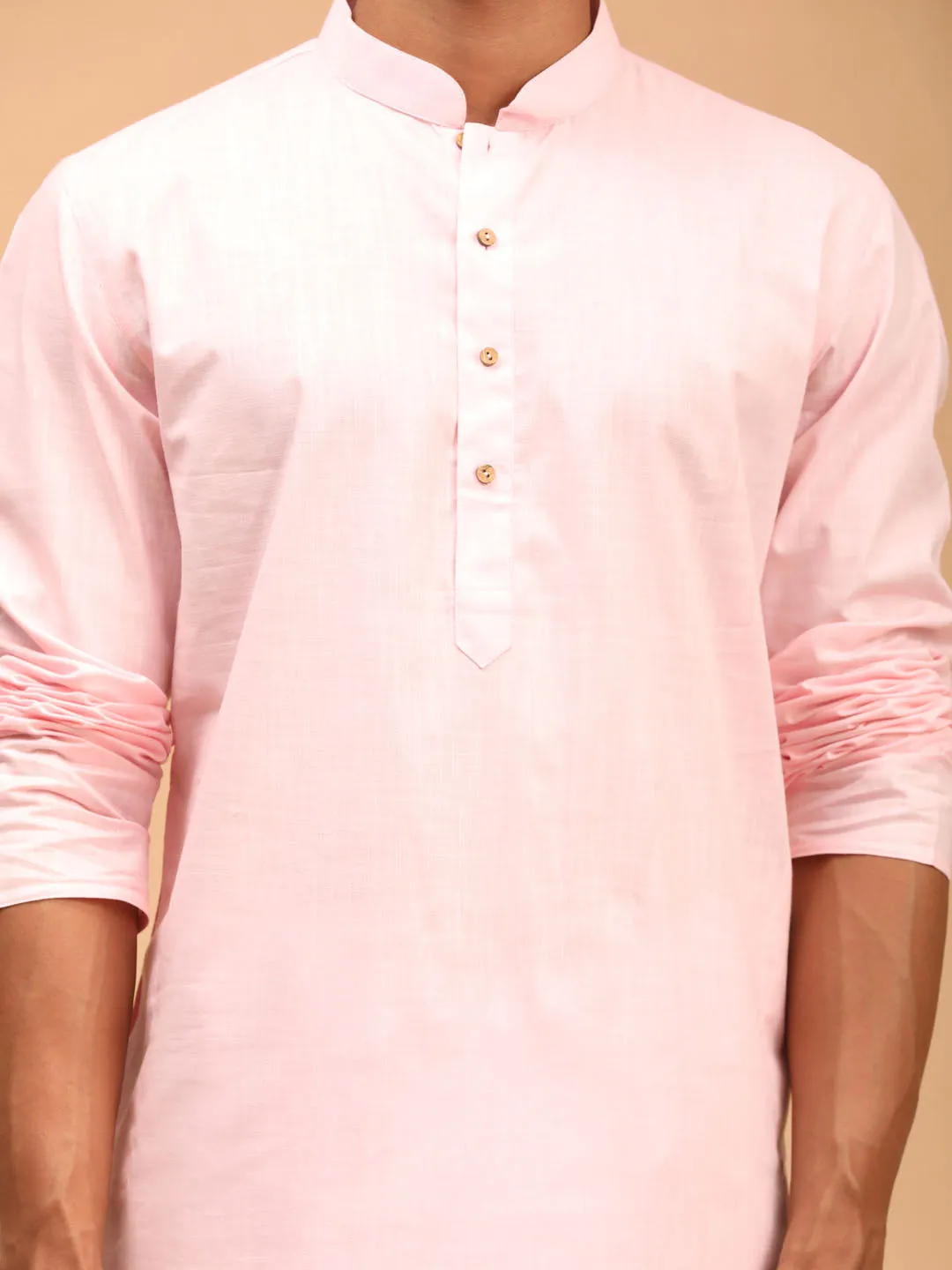 VASTRAMAY Pink Cotton Baap Beta Kurta Dhoti Set