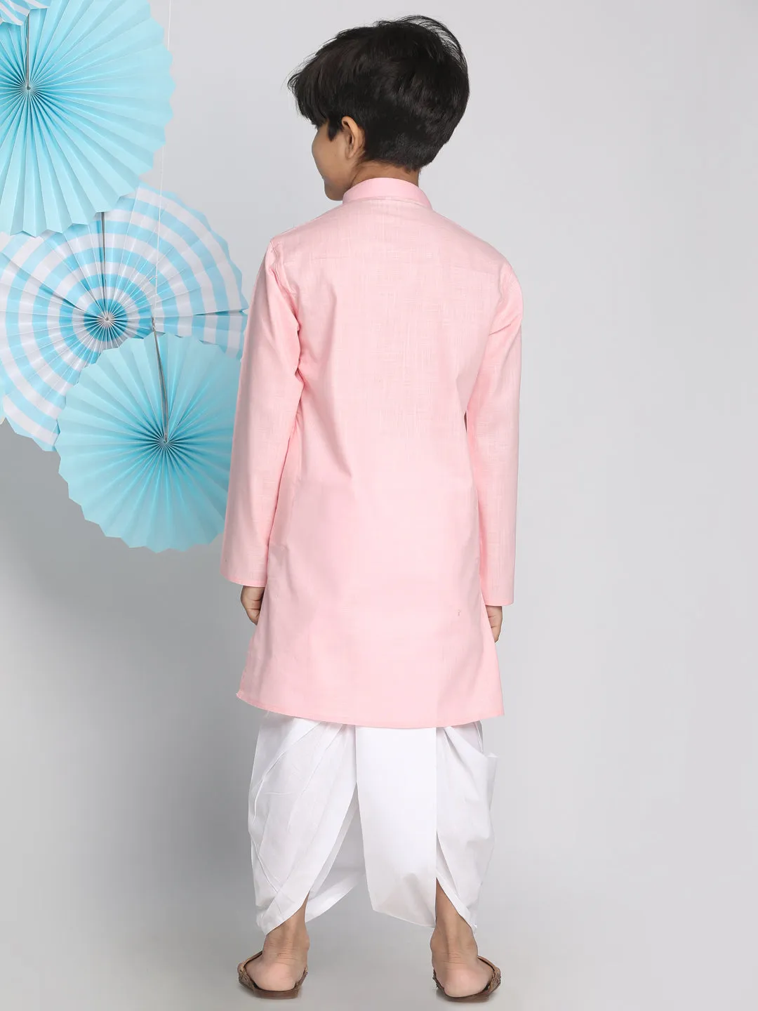 VASTRAMAY Pink Cotton Baap Beta Kurta Dhoti Set