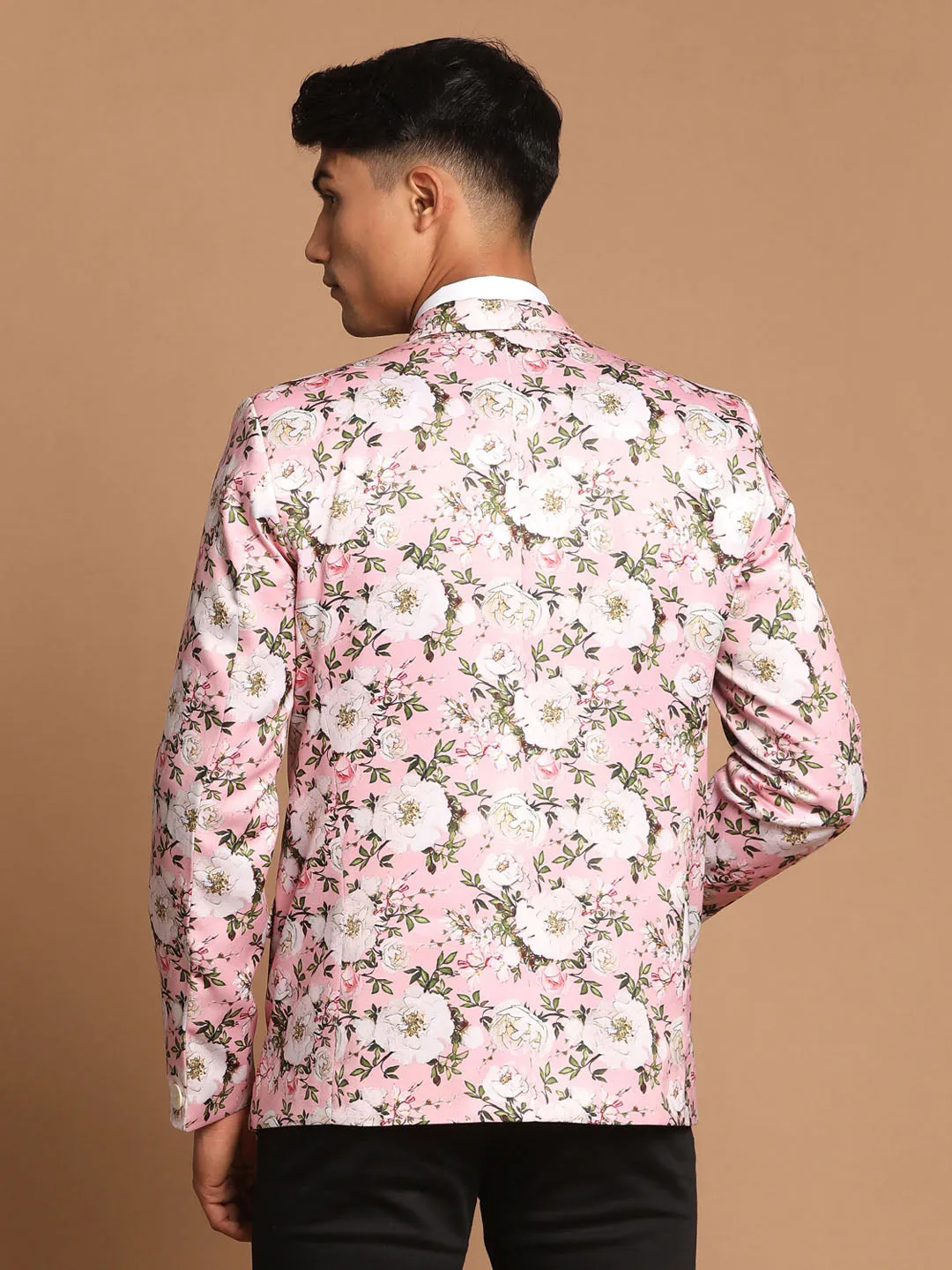 VASTRAMAY Pink Floral Printed Baap Beta Blazer Set