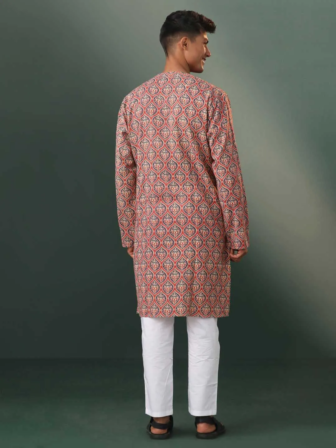 VASTRAMAY Red Kantha Printed Kurta Pyjama