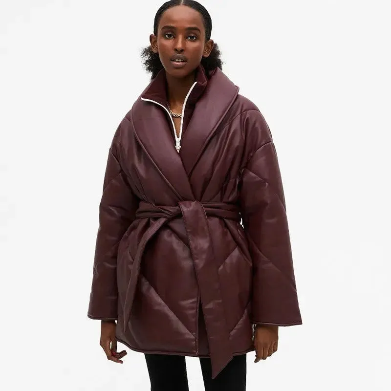 Winter Parkas For Women Loose Leather Coats Ladies Jackets