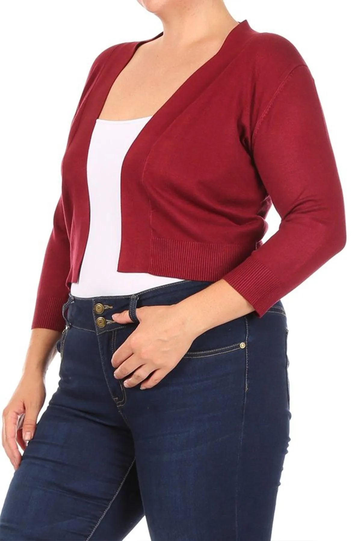 Women's Plus Size Long Sleeves Lightweight Open Solid Sweater Bolero Cardigan S-3XL