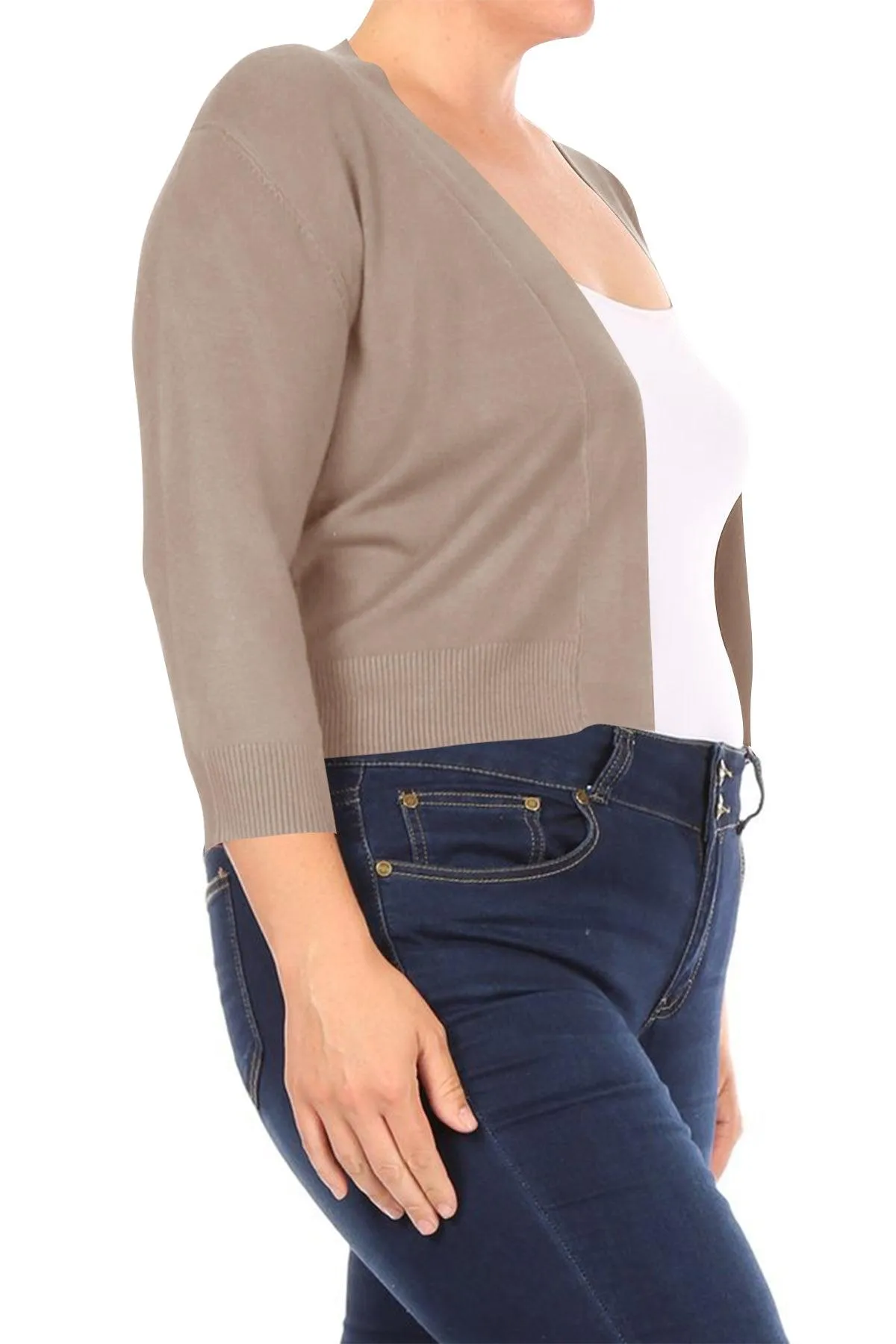 Women's Plus Size Long Sleeves Lightweight Open Solid Sweater Bolero Cardigan S-3XL