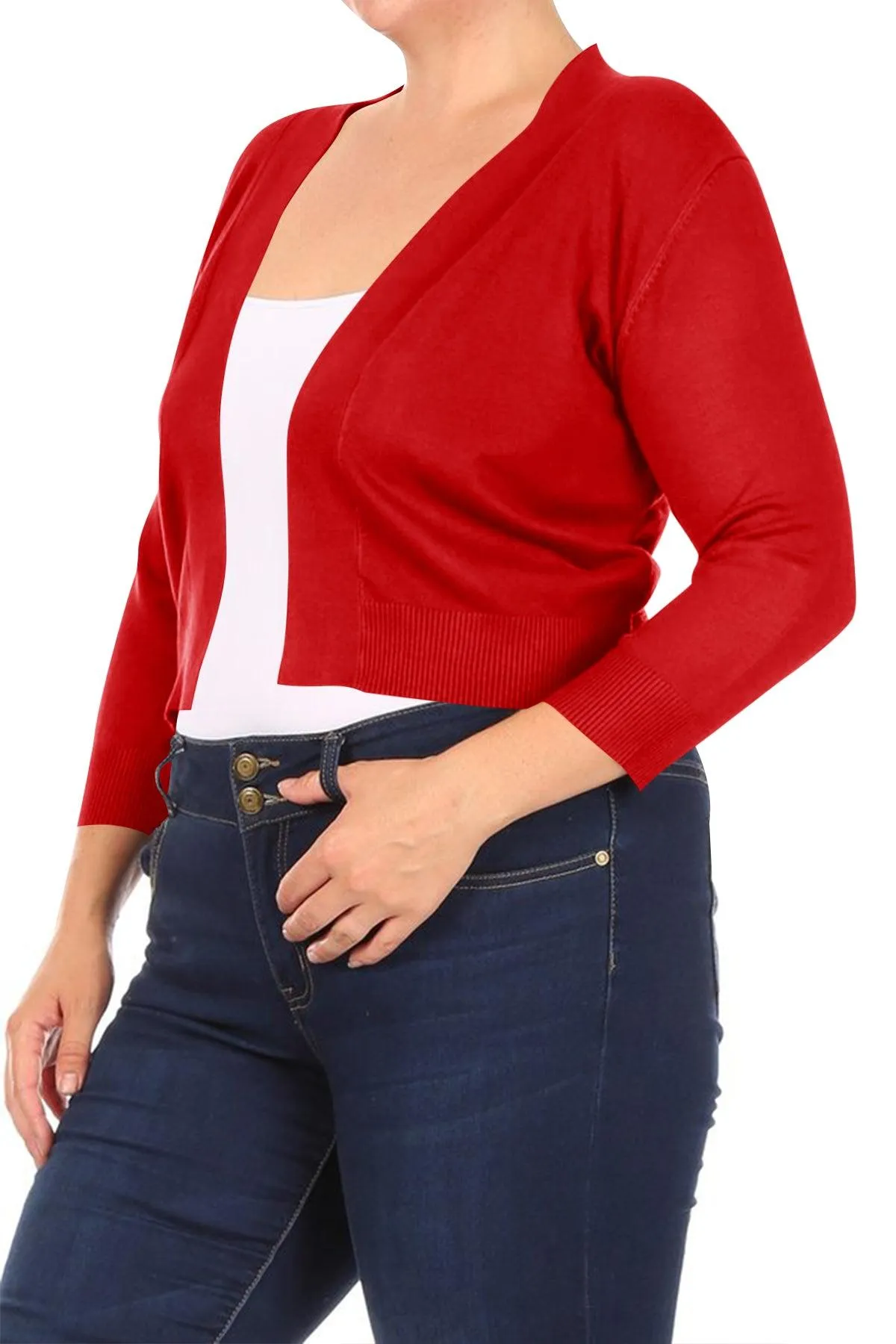 Women's Plus Size Long Sleeves Lightweight Open Solid Sweater Bolero Cardigan S-3XL