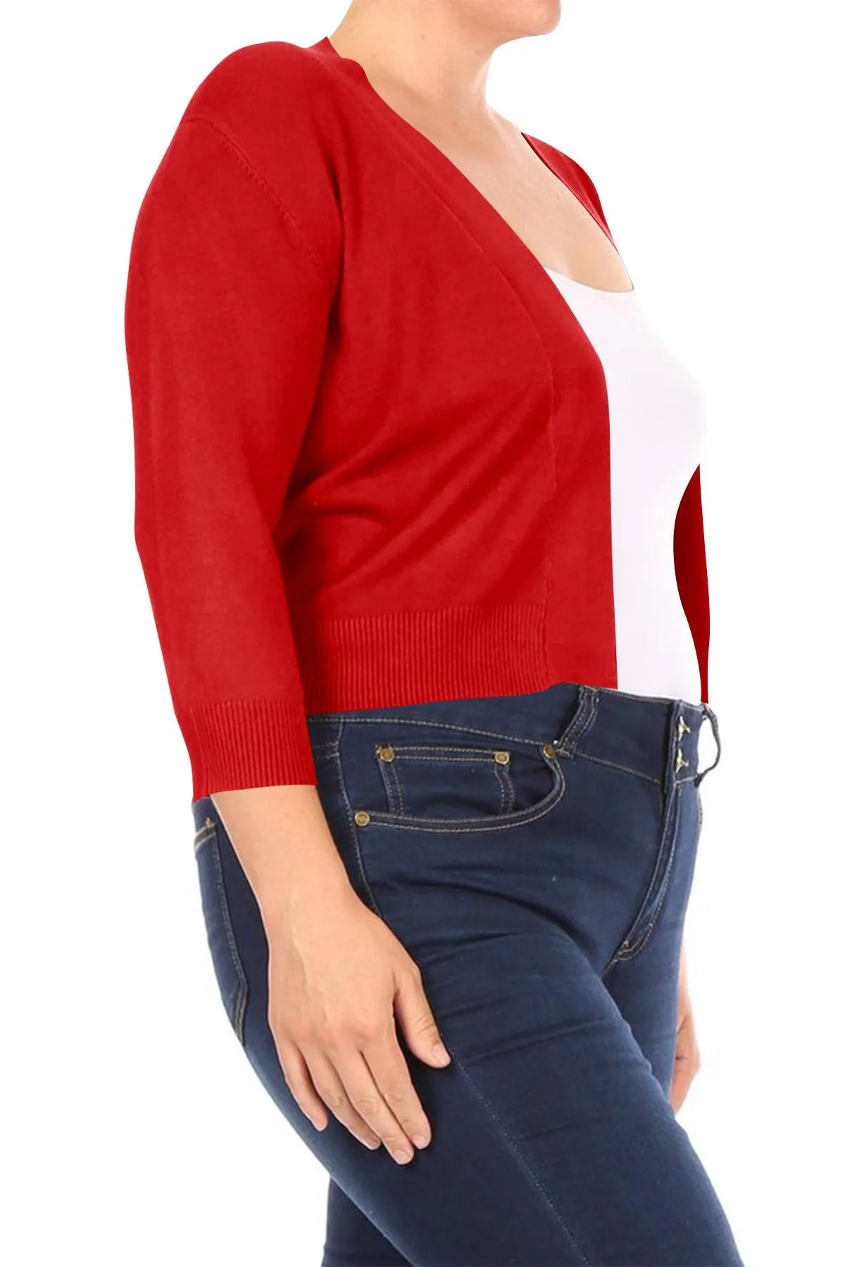 Women's Plus Size Long Sleeves Lightweight Open Solid Sweater Bolero Cardigan S-3XL